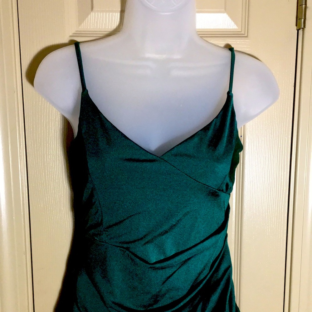 Windsor Luxe Satin Mini Dress Size M Cowl Neck Hunter Green - Picture 2 of 9